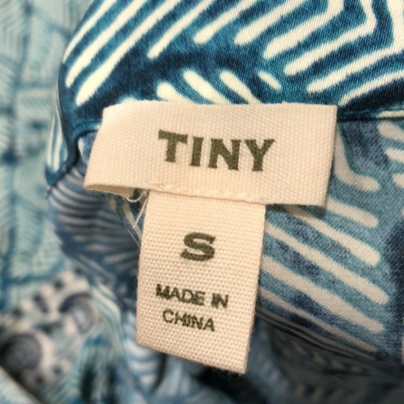 Anthropologie TINY Palms Mini Dress Size Small Teal Blue Cream Ikat - Picture 7 of 11